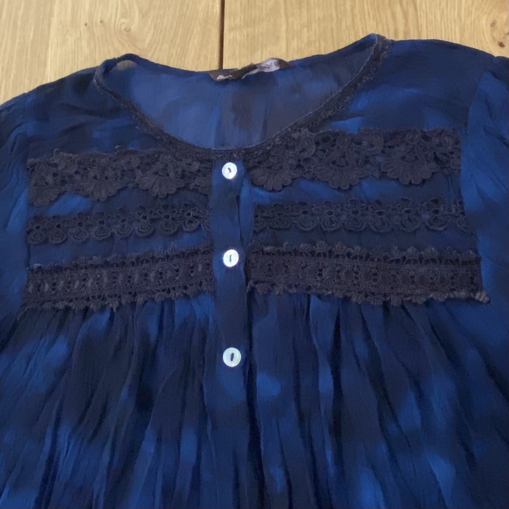 Mushbaby Sienna Rose Babydoll Blue Black Sheer Tunic Top Women's Medium Goth